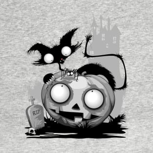 Cat, Pumpkin and Spider Halloween Funny and Spooky Characters T-Shirt